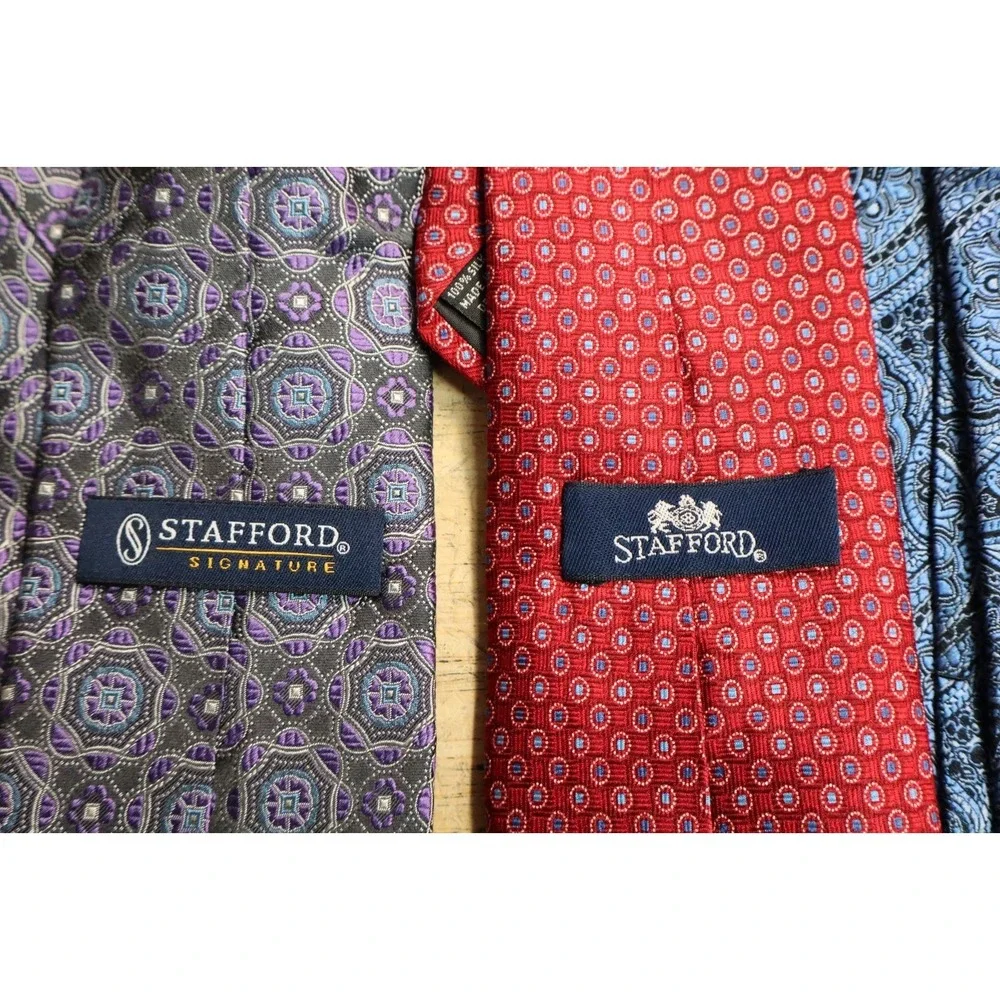 Lot of 9 Stafford‎ Silk Mens Dress Ties Blue Black Paisley Geometric Performance